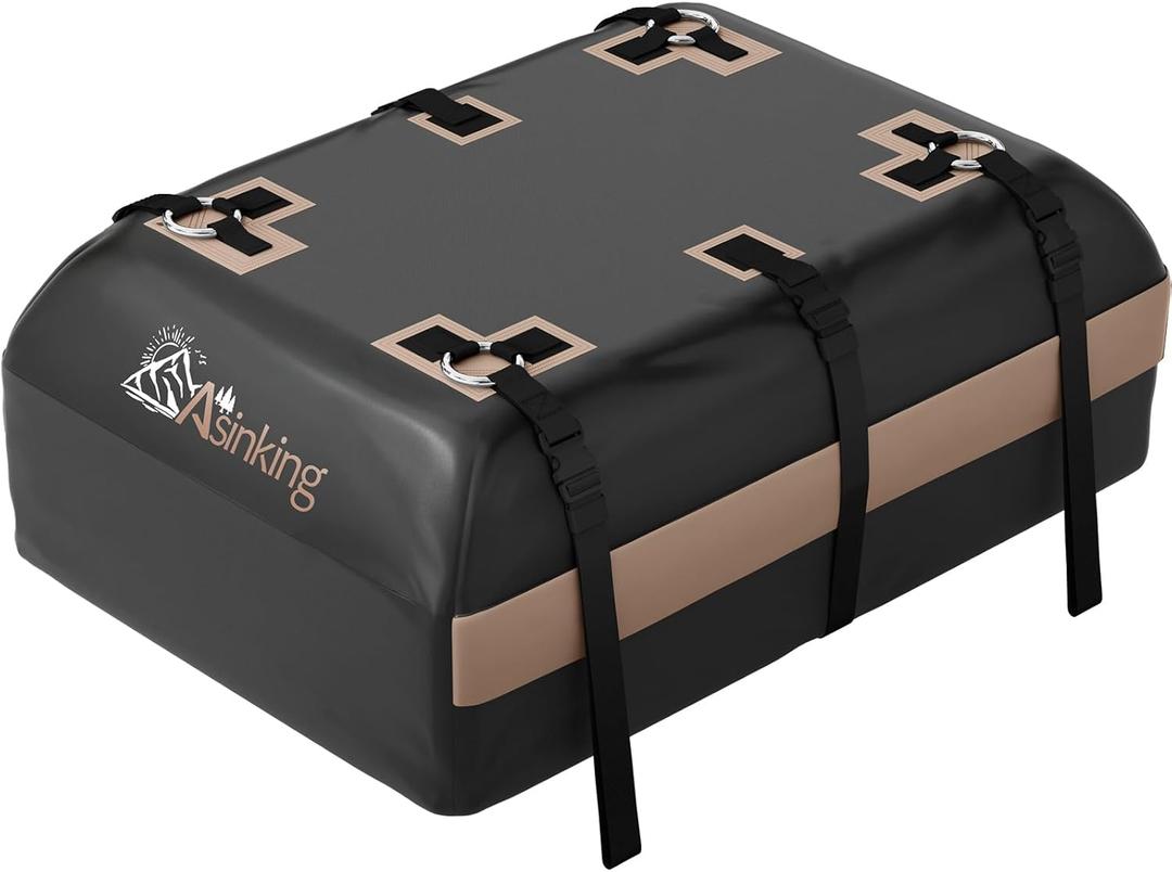 Asinking Car Rooftop Cargo Carrier Bag, 15 Cubic Feet Waterproof Roof Cargo Bag for Sedan SUV Minivan, Fit Vehicles with/Without Roof Rack, Sidebars & Crossbars - Max Size 44" L x34 W x17 H