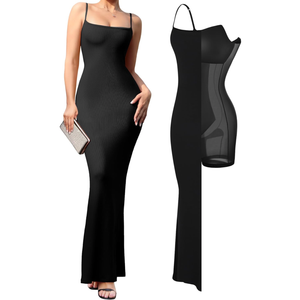 Popilush Summer Maxi Dress for Women - Cocktail Shapewear Dresses Built-in Bra Adjustable Straps Vacation Long Slip, 3XL