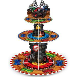 Sunnyray 3 Tier Truck Party Decorations Cupcake Stand Race Car Cupcake Tower Favors Racing Truck Party Dessert Holder Car Theme Dessert Stand for Kids Boys Race Car Birthday Supplies
