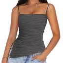 PRETTYGARDEN Women's Summer Spaghetti Strap Tank Tops Sleeveless Camisole Blouses Asymmetrical Going Out Basic Tank Shirt (Grey,Large)