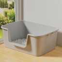 Cat Litter Box with High Sides for Indoor Cats,Low Entry Open Top Cat Litter Pan for Kittens & Senior Cats,High Wall Easy Cleaning Anti-Splashing cat Litter Tray (Grey)