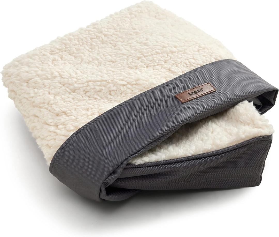 LE SURE Washable Dog Bed Cover Replacement - Large Size Plush Fleece Cover for Orthopedic Egg Crate Foam Pet Mat 36x27x3 Inches, Grey, XL