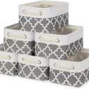 Bidtakay Small Storage Basket Cute Storage Bins Collapsible Fabric Basket Set of 6 Canvas Organizer Bin Empty Gift Baskets Baby Nursery Toys 11.8 X 7.8 X 5 Inches(White&Quatrefoil Grey)