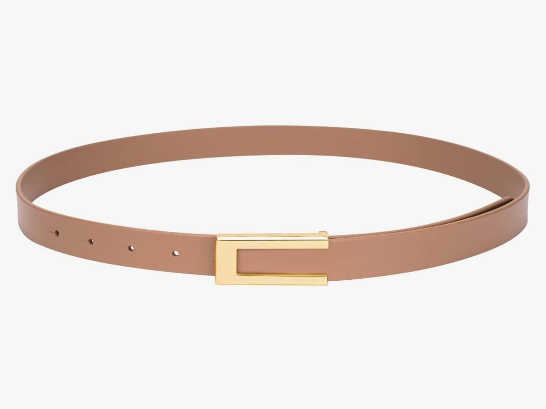 Womens Leather Belt Skinny Waist Belt for Dresses Jeans Pants with Gold Buckle, 38", Pack of 2