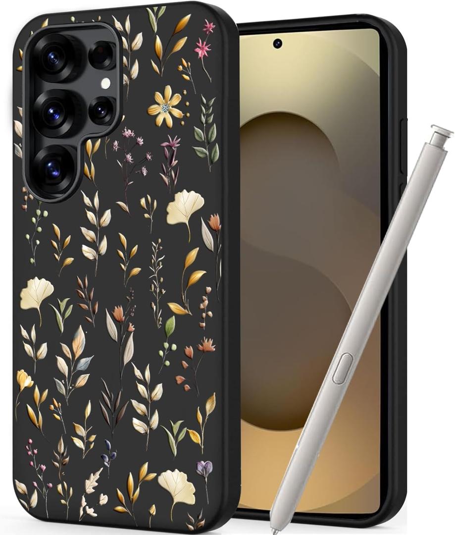 Unov Case Compatible with Galaxy S25 Ultra 5G with Floral Golden Garden Flower Girly Embossed Pattern Design Slim Protective Soft TPU Bumper Back Cover