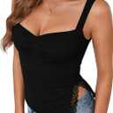 Vrtige Women's Sexy Sweetheart Neck Lace Crop Tank Top Pleated Sleeveless Going Out Tops Y2K Fashion Slit Cami (Black, S)