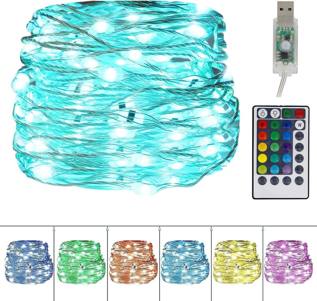 Twinkle Star Color-Changing Fairy Lights, 33Ft 100 LED Waterproof Mini String Lights Twinkle Lights, 16 Colors USB Silver Wire Lights with Adapter for Bedroom Room Garden Party Wedding Christmas Decor