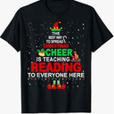 Reading Teacher Christmas Shirt - Elf Christmas Cheer T-Shirt for Men Women Grey M
