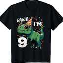Kids 9th Birthday Trex Rawr Im 9 Years Old Bday Dino Boys Kids T-Shirt (Black), 2T