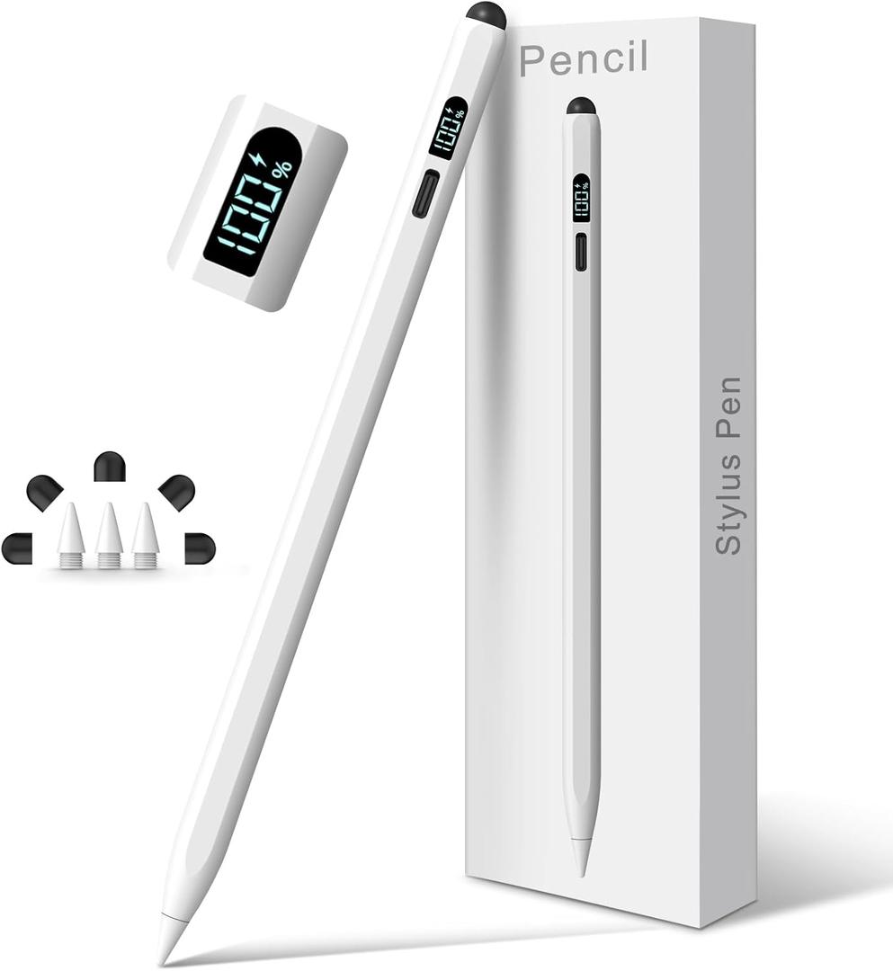 Digiroot iPad Apple Pencil 2025-2018, LED Power Display Dual-Tip Stylus Pen with 3X Fast Charge, Compatible for iPad A16 11/10/9/8/7/6, Pro 11"/12.9"/13''/M4, Air M3/M2/5/4/3, Mini 7/6/5