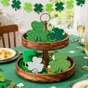 2 x St. Patrick's Day Shamrock Decorations,Wooden Saint Patrick Day Irish Ornament Wood Sign Tiered Tray Decor Set of 4,Green Clover Table Top Decoration for Home, Shelf, Door,Office Party
