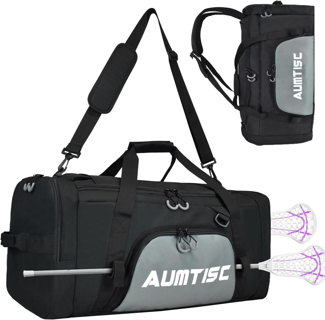 AUMTISC Lacrosse Bag Backpack 65L / 75L, 2 Stick Holders, Separate Cleats Compartment, Adjustable Shoulder Straps, Large Capacity to Holds All Lacrosse Equipment