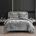Fredsure Distressed Velvet Comforter Set, 5 Pieces Dark Grey Queen, Distressed Velvet Face and Brushed Microfiber Reverse