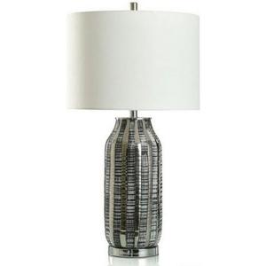 Collective Design Tonito Silver - Contemporary Table Lamp - Polished Silver, Gunmetal Finish - White Shade