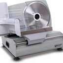 7.5" Electric Meat Slicer, with Stainless Steel Blade, 180 W, Adjustable Thickness for Home Use, Easy to Clean, Cuts Meat, Bread, Cheese and Deli, Silver (Silver+190mm Blade+Alum Cover+Plastic Pusher&Press)