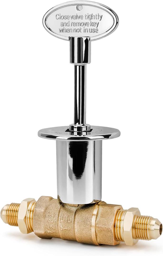 Stanbroil 1/2-Inch Straight Quarter-Turn Shut-Off Valve Kit for NG LP Gas Fire Pits with Polished Chrome Flange, 3-inch Key and 3/8 Male Flare x 1/2 NPT Fittings x 2