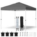 PHONWHON Shades 10x10 Pop Up Canopy with One Push Setup,Heavy Duty Beach Tent with Wheels for Easy Moving, Sun Shelter for Parties,Events, Outdoor Gazebo with 420D Coated Waterproof Grey Fabric