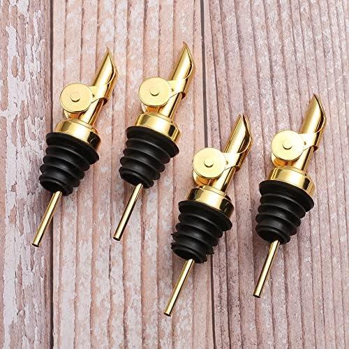 Molimoli Liquor Pour Spout Made of Stainless Steel with Automatic Anti-Oxidation Mechanism, Bottle Pourers for Alcohol, Olive Oil Dispenser Spout, Wine Pourer Spout, Oil Bottle Spout, Pack of 4, Gold, Missing One Part