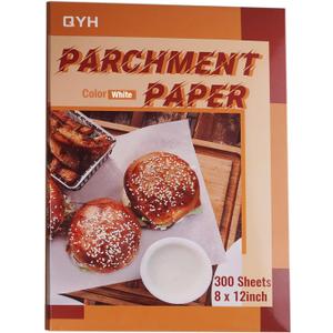 QYH Parchment Paper Baking Sheets 300 Pieces 8x12 Inch Non-Stick Non-Curl Pre-cut White Parchment for Baking Grilling Cooking