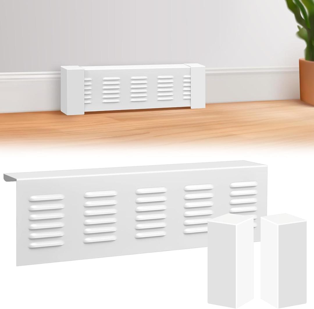 2 Ft Baseboard Heater Cover with Left and Right End Caps White Baseboard Radiator Covers for Bathroom Hydronic System