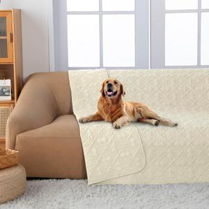 fuguitex Waterproof Dog Bed Cover Dog Blanket for Pet Furniture Bed Couch Sofa Reversible Linen Texture(52"*82",Cream+ Cream)