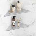 Qeke Corner Shower Shelves, 10 Recessed Tile Shower Shelf Brushed Nickel, 304 Stainless Steel Grout in Corner Tile Bathroom Shelves, No Drilling, 2 Pack