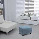 Ottoman Cover, Stretch Rectangle Velvet Ottoman Slipcovers of Foot Stool for Living Room, Folding Storage Furniture Protector with Elastic Bottom, Machine Washable(Gray Blue, L)