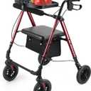 Ambliss Rollator Walker with Seat & Tray,Lightweight Folding Walker for Seniors 8" Large All-Terrain Wheels, 300 lbs Capacity, Dual Height Adjustable Rolling Walker with Cup Holder & Cane Holder