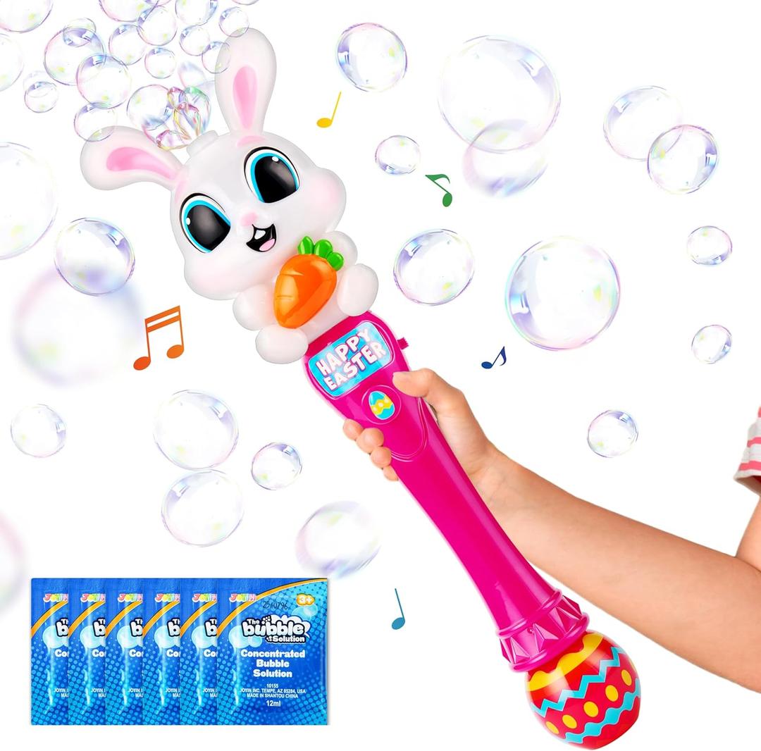 Sloosh Easter Bunny Bubble Wand for Kids Ages3+, Light Up Automatic Bubble Maker with LED & Sound Effect for Toddler, Birthday Party Gifts, Outdoor, Easter Basket Stuffers