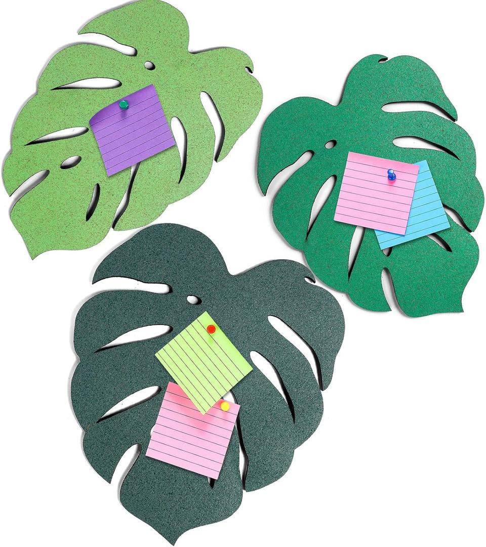 3 Pcs Monstera Leaf Cork Board Set Wall Self Adhesive Bulletin Board Decorative Accessories Cute Self Adhesive Creative Event Decoration for Xmas Home Office Decorative Display, 3 Size