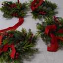 4 Pcs 11" Small Christmas Wreaths for Windows Kitchen Cabinets, Mini Christmas Wreath with Cedar Cypress Eucalyptus Leaf Pinecones Red Berried Bow Christmas Wreaths for Front Door Wall Chairs Stairs