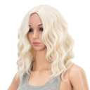 SWACC 15 Inch Short Curly Wavy Hair Wig Medium Length Synthetic Colorful Cosplay Daily Party Wig for Women with Wig Cap (Platinum Blonde)