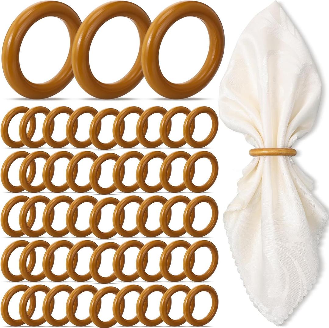Thenshop 50 Pcs Decorative Wooden Napkin Rings Bulk Exquisite Round Dining Table Napkin Holder Buckles for Elegant Dining Valentine's Day Wedding Harvest Holiday Parties Home Gifting Mini Hanging Ring