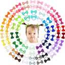 80PCS 2 Inches Baby Bows Hair Ties Mini Boutique Hair Bows Durable Elastic Rubber Ribbon Hair Band Accessories for Toddlers Infants Kids Under 2 Years Old