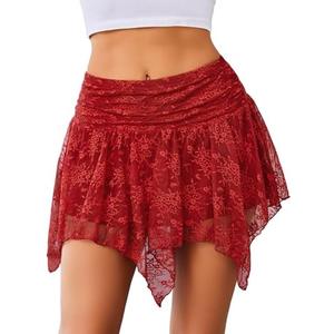Avidlove Lace Mini Skirts for Women Flowy Skirt Boho Layered Asymmetrical Short Skirt Size M