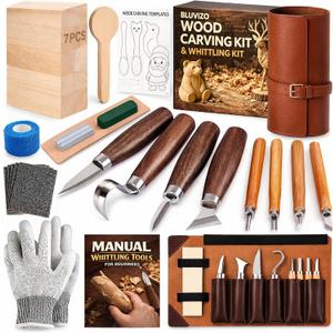 Wood Carving Kit Whittling Kit: Deluxe Wood Carving Tools Knife Set with Leather Case - Woodworking Hobby Kit for Beginners Adults Kids - DIY Art Craft Gift for Men Teens