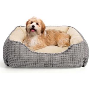 Rectangle Washable Orthopedic Dog Bed for Small, Medium and Large Dogs, Soft Calming, Sleeping Puppy Bed Durable Pet Cuddler with Anti-Slip Bottom, S (20"x19"x6") Gray