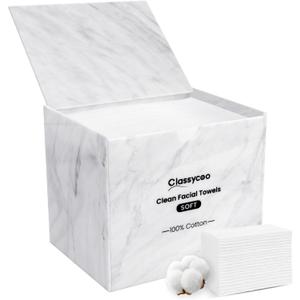 Classycoo Face Towel Holder, 50 PCS Disposable Towels XL Included Compatible with Clean Skin Club Cotton Towel, Odor-Free, Marble Acrylic Container Box Facial Wipes, Bathroom Cosmetic Storage