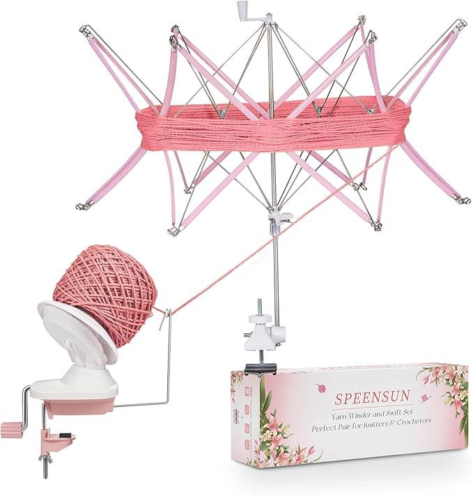 SPEENSUN Yarn Winder and Swift Combo, Efficient 3.5 OZ Yarn Cake Maker, Adjustable Angle/Height Yarn Swift Turn Loose Yarn into Tidy Skeins, Easy-to-Install Yarn Spinner for Yarns Below Size 5