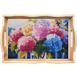 EWJRNSF Diamond Art Kits for Adults Wooden Serving Trays with Handles, 5D Diamond Painting Big Gem Arts and Craft Gifts Trays Decor Gift Home Decor (CP041) (7.8 x 11.8 x 2.2 inches, D Hydrangea EA NEW)