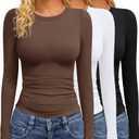 GAYHAY 3 Pack Long Sleeve Shirts for Women Basic Tops Crew Neck Fitted Tight Workout Tees Y2K Clothes Going Out Fashion 2025 (X-Small, Black,White,Brown)
