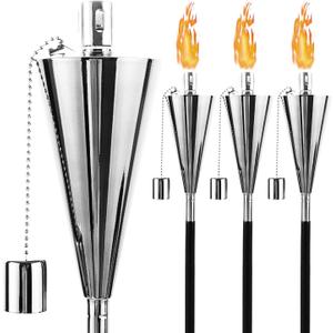 FAB BASED 4Pack Oil Torch Lamp Torch, Citronella Torches Outdoor Mosquito,Backyard Torches for Outside/Patio/Lawn/Garden/Outdoor,Silver