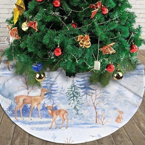 Reindeer Snowflake Deer Tree Skirt Holiday Party Traditional Xmas Tree Mat Ornaments Tree Skirt for Christmas Decoration 36 Inch