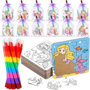 Fullhawl 12 Sets Mermaid Puzzles Underwater Color Your Own Puzzles DIY Jigsaw Crafts with 12 Stackable Crayons and 12 Bags for Under The Sea Theme Gifts Birthday Party Supplies(12, Mermaid)