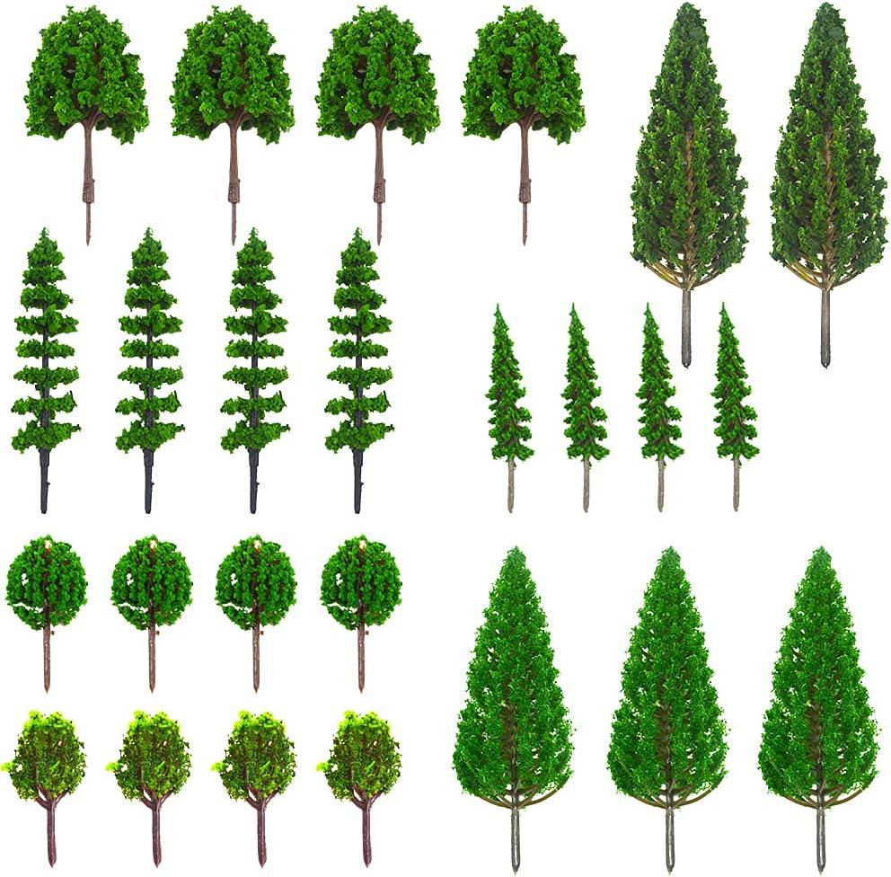 MOMOONNON 25pcs Model Trees Train Scenery Mixed Miniature Trees Artificial Wargame Fake Tree Model Railroad Diorama Supplies Scenery Landscape
