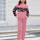 Girls Clothes Leopard Patchwork Sweatshirt Elastic Waist Sweatpants with Pockets 2PCs Girls' Clothing Sets (9-10 Years)