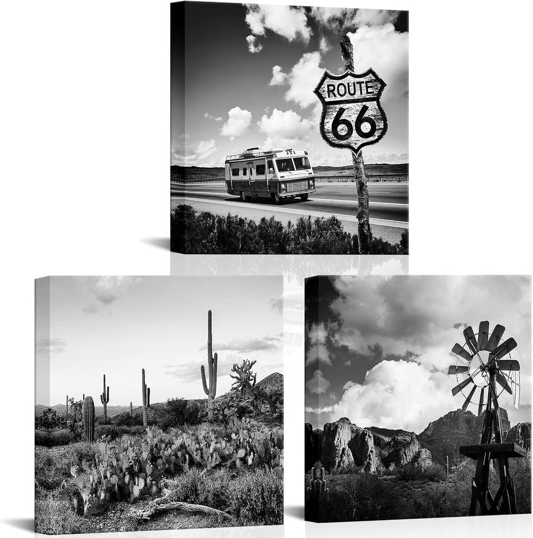 Kalormore 3 Piece Black White Arizona Sonoran Desert Landscape Canvas Wall Art Saguaro Cactus Pictures Southwest Decor for Bedroom Living Room Ready to Hang