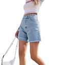 SHENHE Women's High-Waisted Raw-Edged Denim Shorts Casual Summer Straight-Leg Wide-Leg Pants Light Wash XL