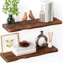 Floating Shelves for Wall Rustic Farmhouse 24 Inch Floating Shelf Bathroom Wooden Shelves for Wall Mounted Live Edge Pine Wall Shelf with Unique Natural Grain for Living Room Bedroom Kitchen (Walnut)