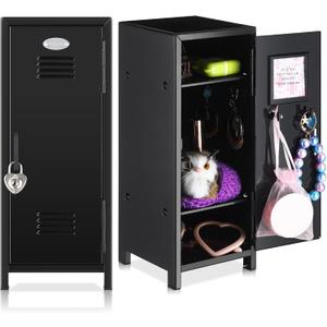 Vercraft 2 Pcs Mini Metal Locker Storage with Lock and 2 Keys 10.8 Inch Small Money Security and Cash Safe Box for Jewelry Back to School Home Office Desktop Container(Black)